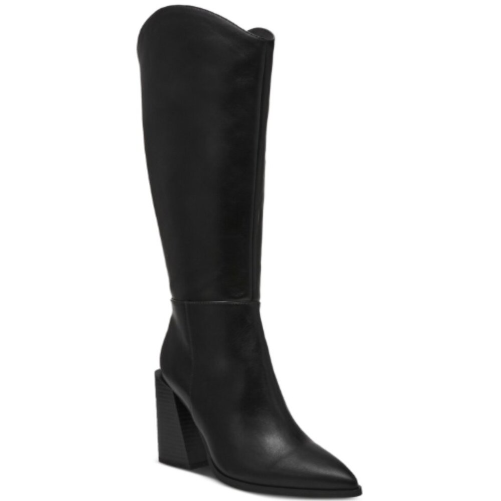 Wild Pair Tati Stacked-Heel Boots Black Smooth 7 NWOB